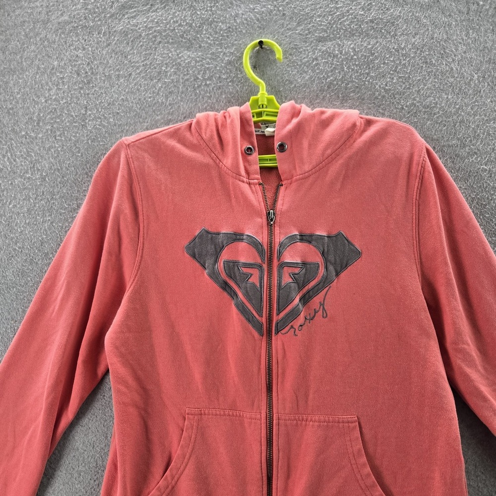 Roxy Women Hoodie XL Pink Fleece Logo Zipper Grommets Long Sleeve READ